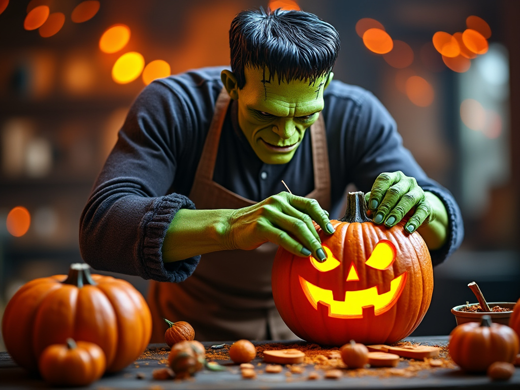 Frankenstein Pumpkin Carving 10