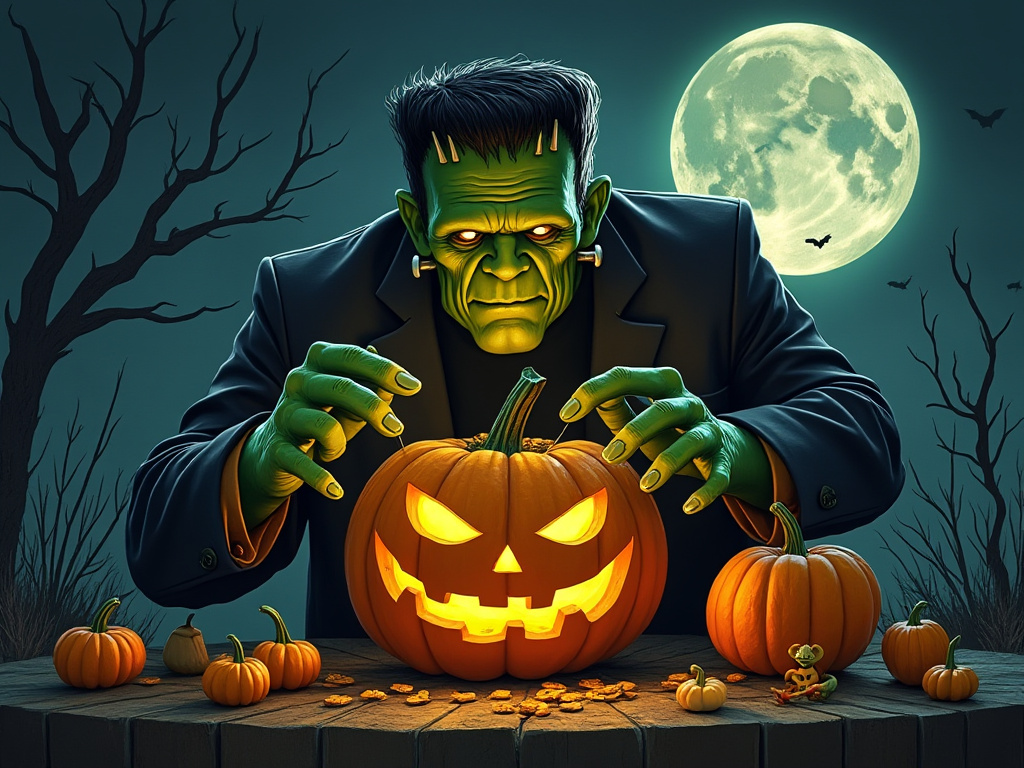 Frankenstein Pumpkin Carving 3