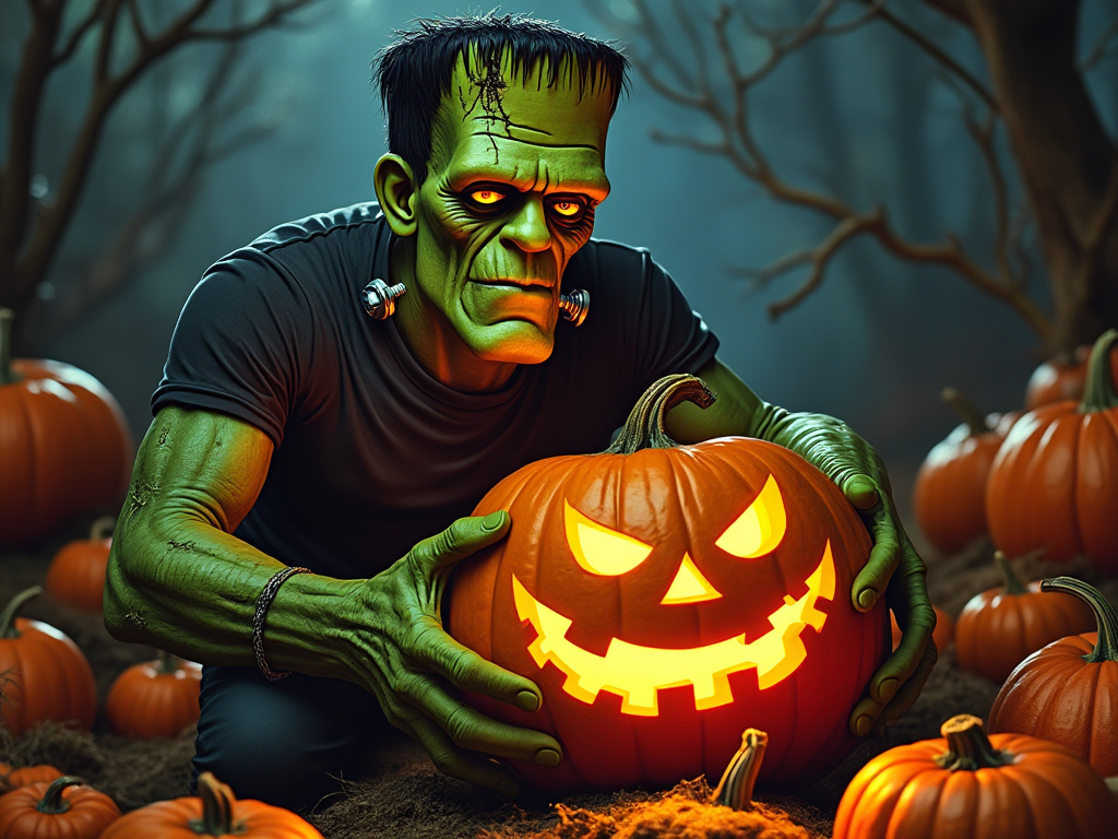 Frankenstein Pumpkin Carving 4